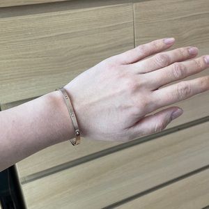 Rose Toned Stainless Steel Bangle Bracelet with Crystals and Hinge Clasp